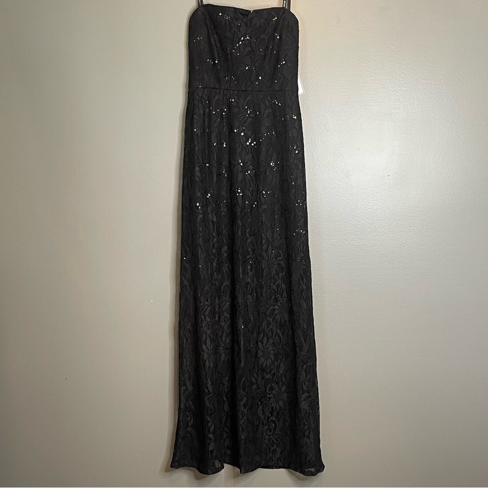 Bisou Bisou Black Lace Sequins Strapless Long Maxi Dress 6 (NWT)